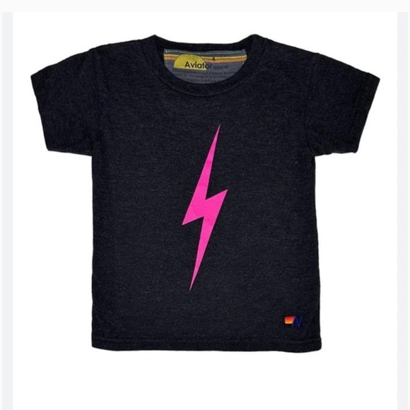 Aviator Nation Tops - Aviator Nation Womens Gray Tee with Hot Pink Lightning Bolt size large
